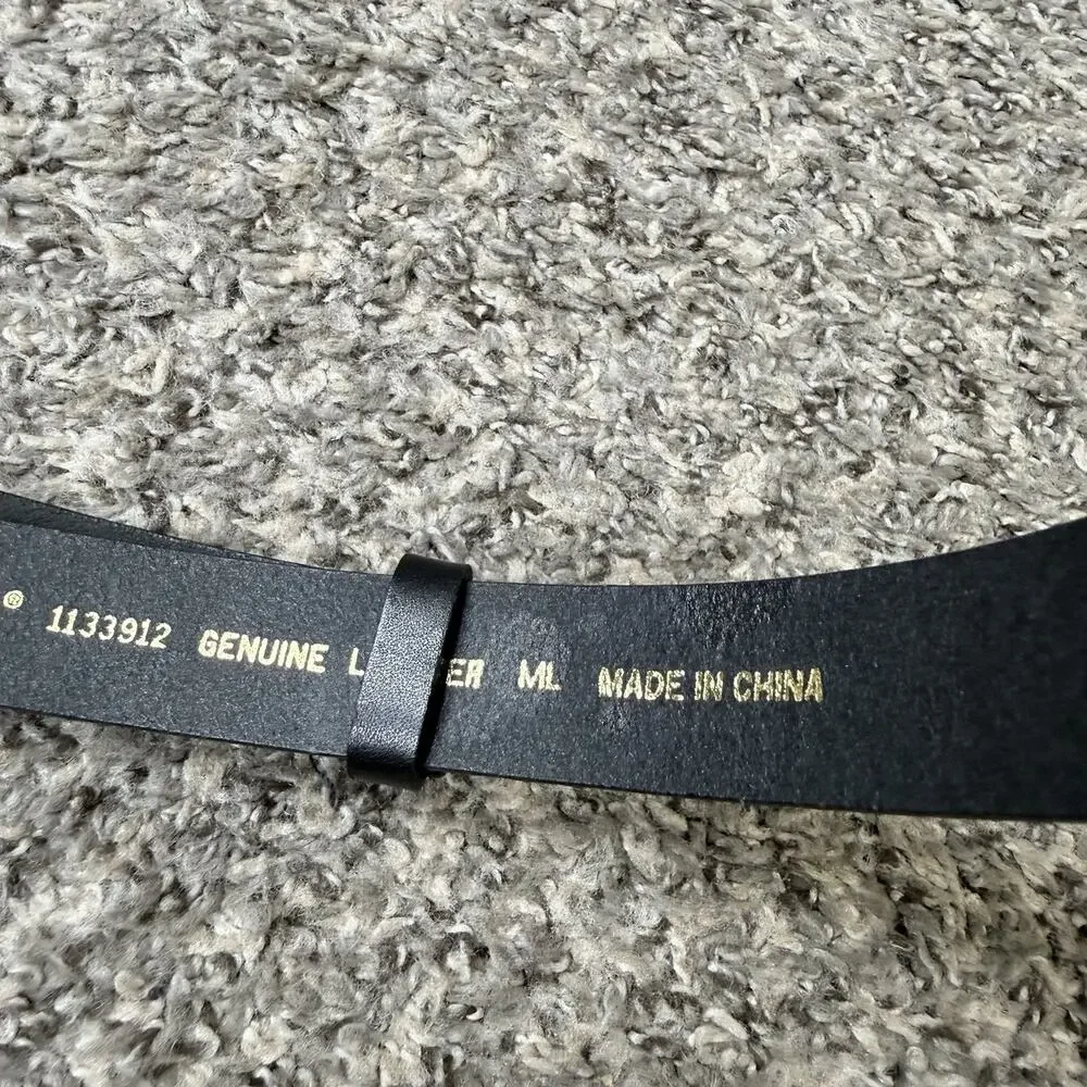 Chico’s Womens Black Leather Belt Adjustable Silver Buckle Size M/L Boho